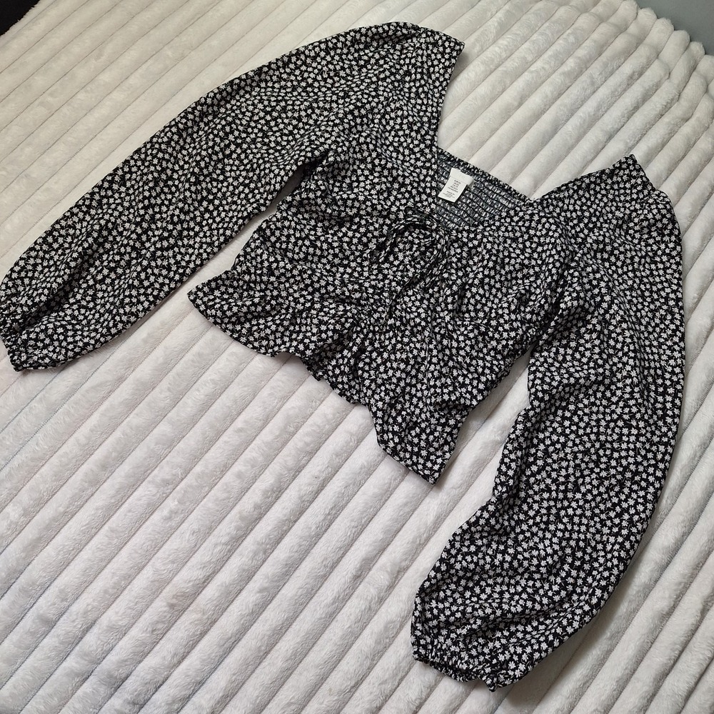 90's Y2K Puffed Sleeve Milk Maid Cropped Blouse Womens XS‎ DAISY Smocked Fairy